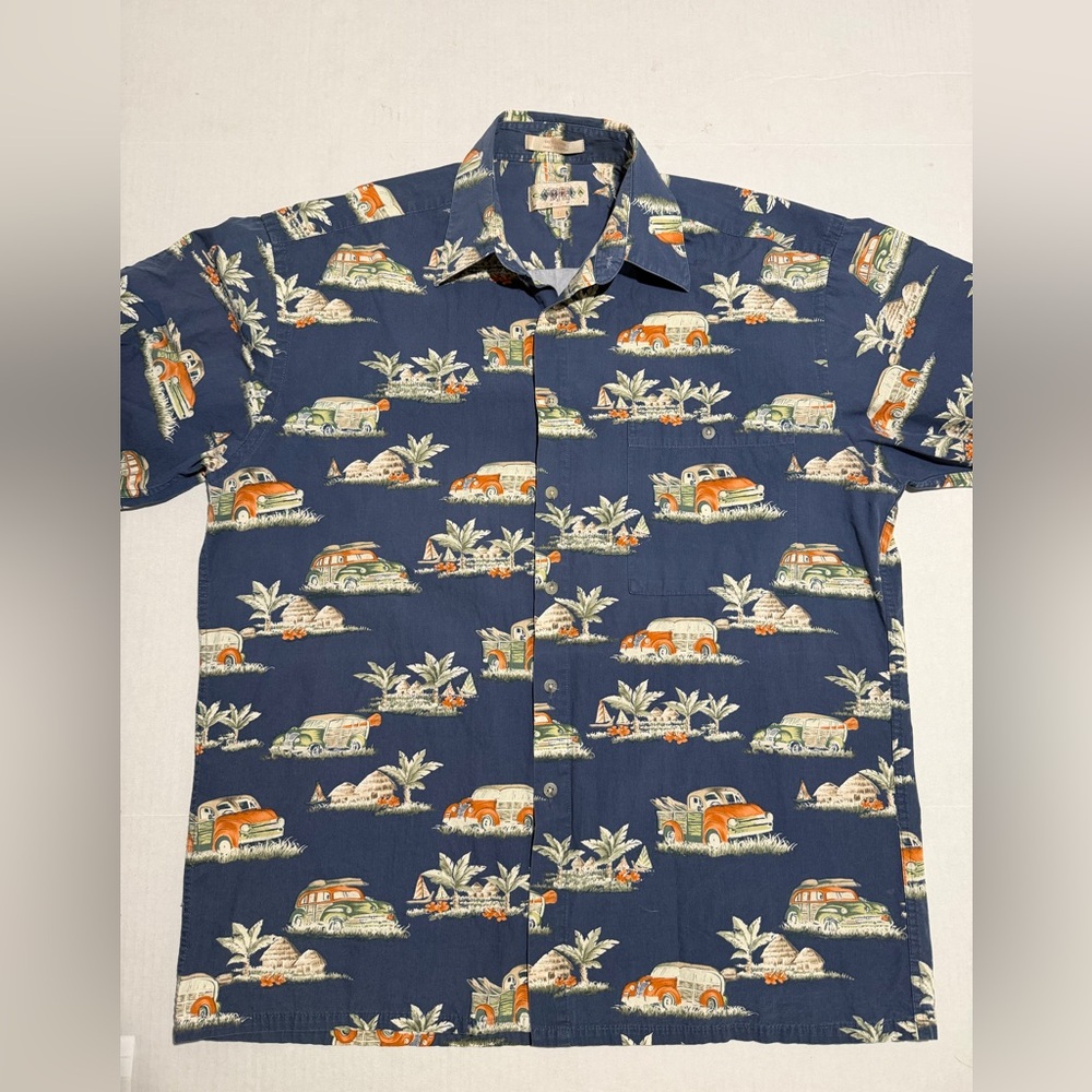 campia moda old truck blue hawaiian ss‎ button up shirt, men's large #1259